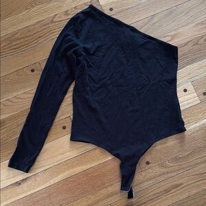 Threadbare Black One-Shoulder Bodysuit Long Sleeve US 10 M Stretch Cotton